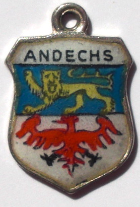 ANDECHS, Germany - Vintage Silver Enamel Travel Shield Charm