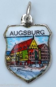 Augsburg Bavaria GERMANY - Hotel - Vintage Silver Enamel Travel Shield Charm - Click Image to Close