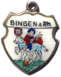 BINGEN, Germany - Vintage Silver Enamel Travel Shield Charm