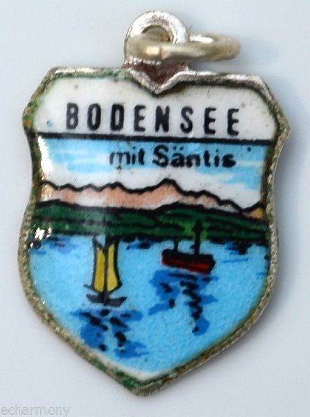 Bodensee GERMANY - Lake Constance - Vintage Silver Enamel Travel Shield Charm