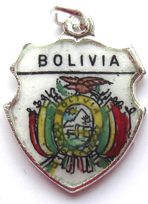 Bolivia - Crest - Vintage Silver Enamel Travel Shield Charm - Click Image to Close