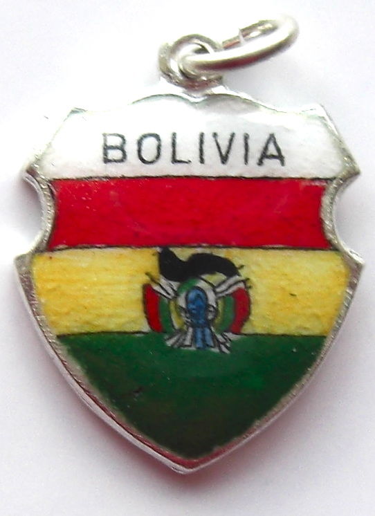 Bolivia - Flag - Vintage Silver Enamel Travel Shield Charm