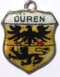 DUREN, Germany - Vintage Silver Enamel Travel Shield Charm