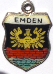 EMDEN, Germany - Vintage Silver Enamel Travel Shield Charm