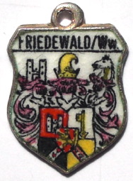 FRIEDEWALD, Germany - Vintage Silver Enamel Travel Shield Charm - Click Image to Close