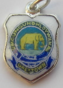 Greytown SOUTH AFRICA - Elephant - Vintage Silver Pl. Enamel Travel Shield Charm