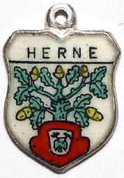HERNE, Germany - Vintage Silver Enamel Travel Shield Charm