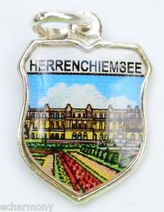 Herrenchiemsee GERMANY - New Palace - Vintage Silver Enamel Travel Shield Charm