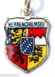 Herrenchiemsee GERMANY - Crest - Vintage Silver Enamel Travel Shield Charm