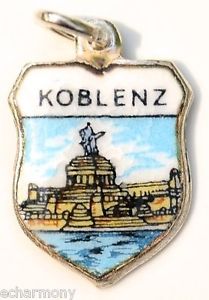 Koblenz GERMANY - Deutsches Eck - Vintage Silver Enamel Travel Shield Charm
