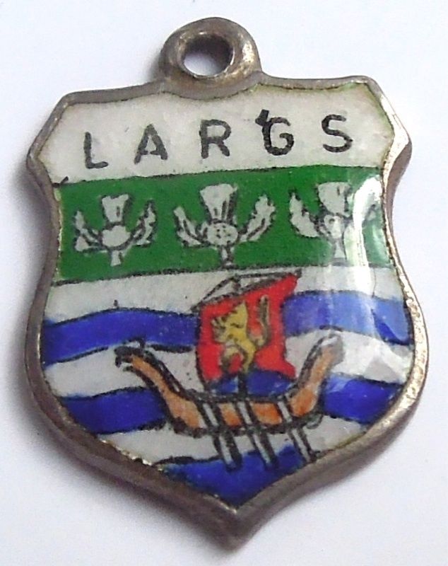 Largs SCOTLAND - Coat of Arms - Vintage Silver Enamel Travel Shield Charm