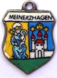 MEINERZHAGEN, Germany - Vintage Silver Enamel Travel Shield Charm