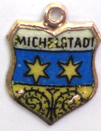 MICHELSTADT, Germany - Vintage Silver Enamel Travel Shield Charm