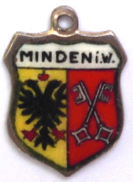 MINDEN, Germany - Vintage Silver Enamel Travel Shield Charm