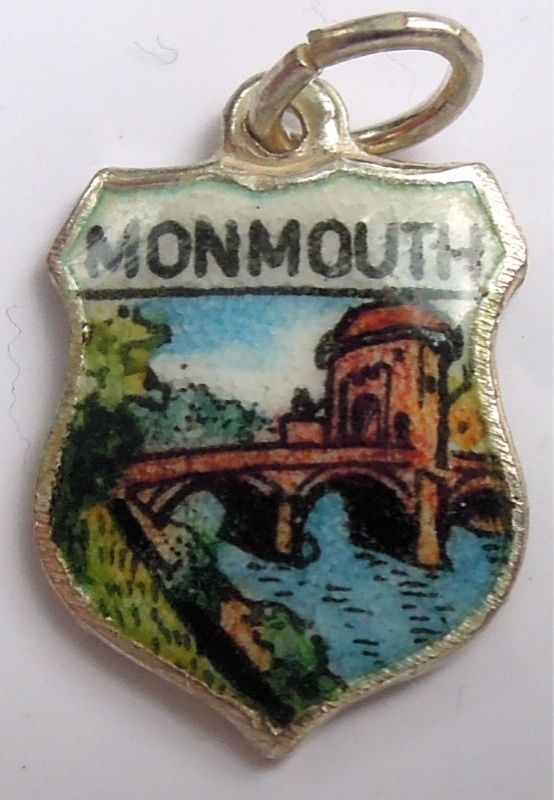 Monmouth WALES - Bridge - Vintage Silver Enamel Travel Shield Charm