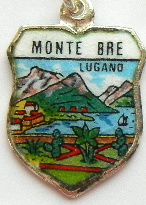 Monte Bre SWITZERLAND - Lugano - Vintage Silver Enamel Travel Shield Charm