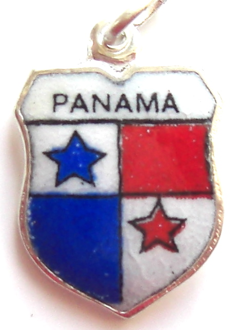 Panama - Flag - Vintage Silver Pl. Enamel Travel Shield Charm