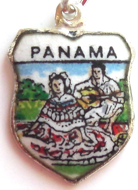 Panama - Couple - Vintage 800 Silver Enamel Travel Shield Charm