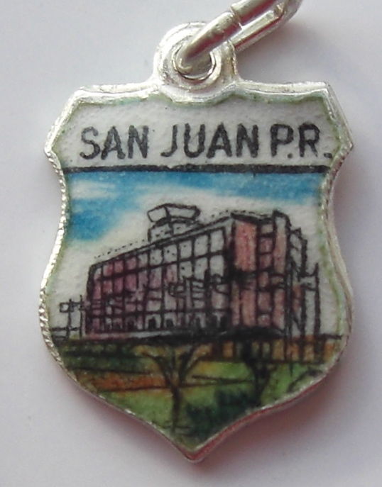 San Juan PUERTO RICO - Building - Vintage Silver Enamel Travel Shield Charm