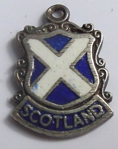 SCOTLAND - White Cross on Blue - Vintage Silver Enamel Travel Shield Charm