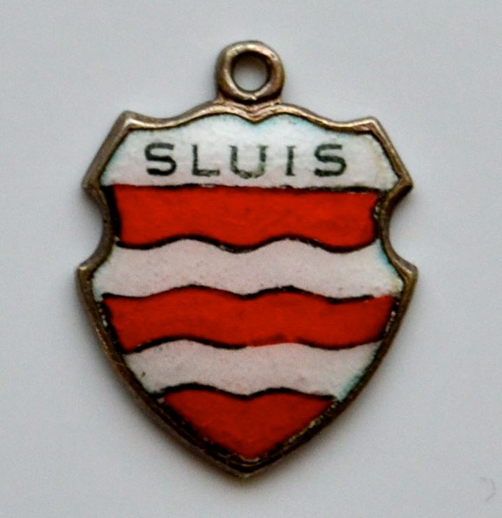 Netherlands - Sluis Vintage Silver Enamel Travel Shield Charm