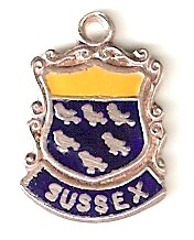 SUSSEX, England - Vintage Silver Enamel Travel Shield Charm