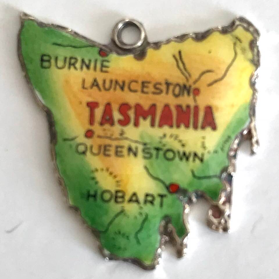 Tasmania - Vintage Enamel Map Travel Charm - Yellow Fade