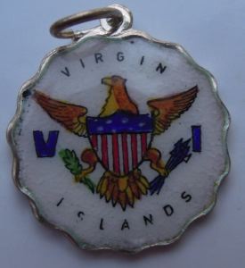 Vintage Enamel Travel Charm - Scalloped Round Edge - US - Virgin Islands