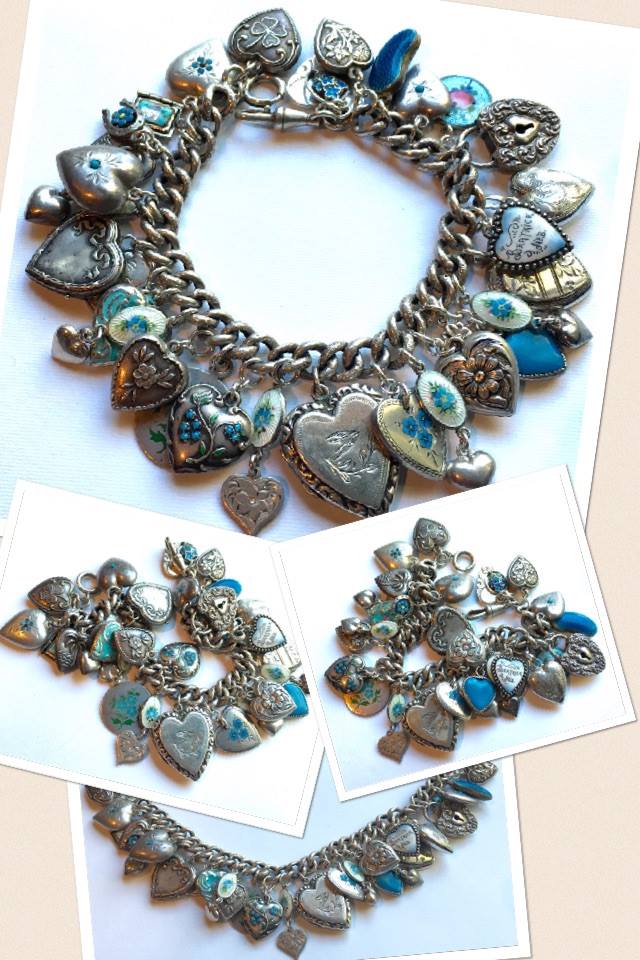 eCharmony Charm Bracelet Collection - Victorian Hearts & Blue Forget-me-Nots