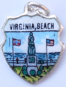 Virginia - Virginia Beach - Vintage Silver Enamel Travel Shield Charm