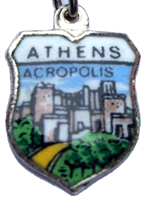 Greece - Athens Acropolis Souvenir Silver Enamel Shield Charm