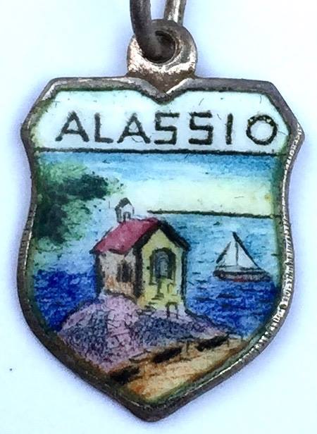 Alassio Italy - Sea Scene - Vintage Silver Enamel Travel Shield Charm