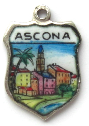 Ascona, Switzerland - Bell Tower Vintage Enamel Travel Shield Charm Ascona, Switzerland - Bell Tower Vintage Enamel Travel Shield Charm