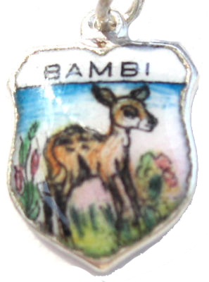 ANIMALS - BAMBI DEER DISNEY Vintage Enamel Travel Shield Charm