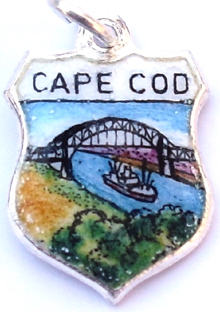 Massachusetts - Cape Cod Bourne Bridge - Vintage Silver Enamel Travel Shield Charm