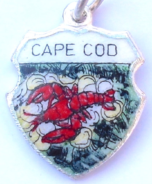 Massachusetts - Cape Cod Lobster - Vintage Silver Enamel Travel Shield Charm