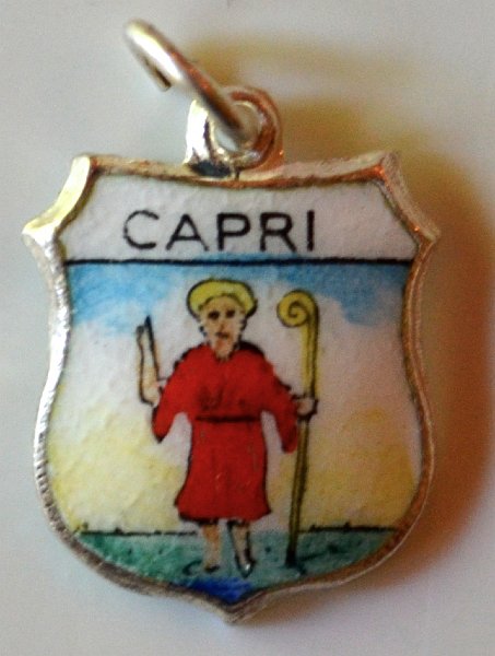 Capri Italy - Goat Herder - Vintage Enamel Travel Shield Charm