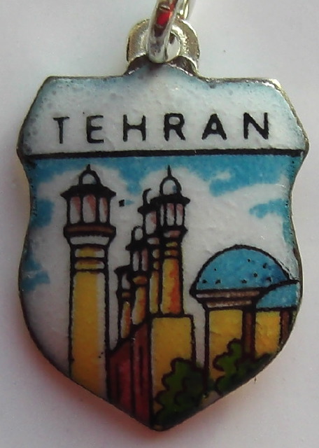 TEHRAN Iran 8 - Vintage Enamel Travel Shield Charm - Click Image to Close