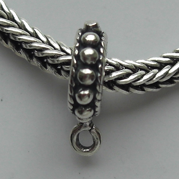 Slider Bead Charm Hanger - EC104 Sterling Silver Dotted Ring