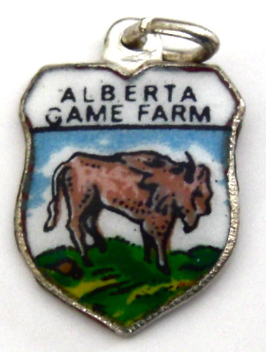Alberta Game Farm Canada - BISON - Vintage Enamel Travel Shield Charm - Click Image to Close