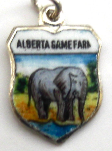 Alberta Game Farm Canada - ELEPHANT - Vintage Enamel Travel Shield Charm