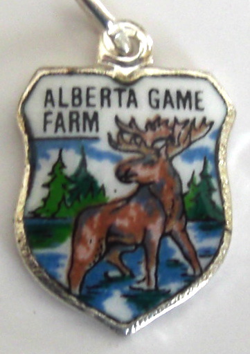 Alberta Game Farm Canada - MOOSE - Vintage Enamel Travel Shield Charm