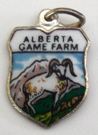 Alberta Game Farm Canada - MOUNTAIN GOAT 2 - Vintage Enamel Travel Shield Charm - Click Image to Close