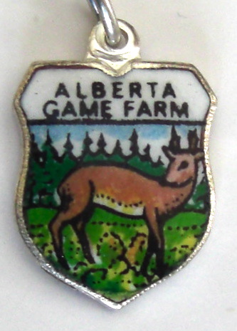 Alberta Game Farm Canada - DEER DOE - Vintage Enamel Travel Shield Charm