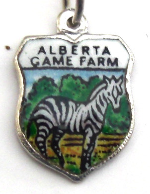 Alberta Game Farm Canada - ZEBRA - Vintage Enamel Travel Shield Charm