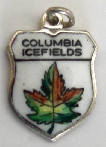 Columbia Icefields Canada - MAPLE LEAF - Vintage Enamel Travel Shield Charm