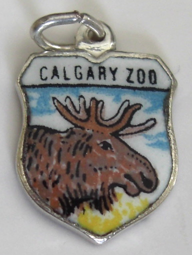 Calgary Zoo Canada - MOOSE HEAD - Vintage Enamel Travel Shield Charm