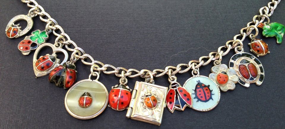 Vintage Charm Bracelet Collection - Lucky Ladybugs Silver & Enamel Charm Bracelet