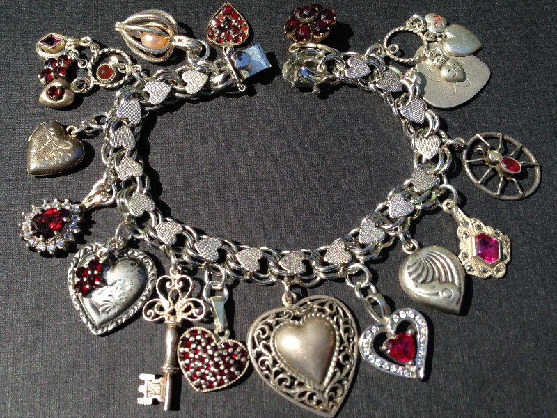 Vintage Charm Bracelet Collection - I Love You Ruby Hearts Silver & Enamel Charm Bracelet