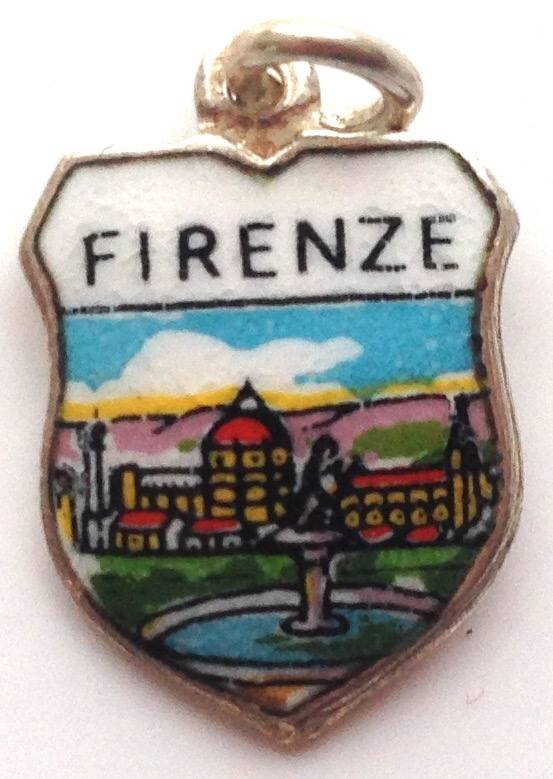 Firenze Italy - Florence Scene - Vintage Silver & Enamel Travel Shield Charm